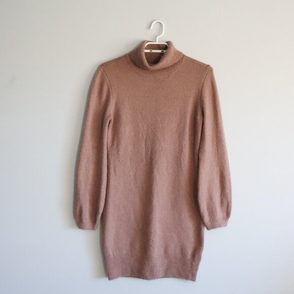 Yes Lola Womens Brown Sz S Alpaca Ottoman Turtleneck Ribbed Knit Sweater Dress - Picture 1 of 10